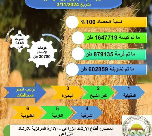 الزراعة تعلن انتهاء موسم حصاد الأرز.. واستمرار أعمال منظومة جمع وتدوير القش