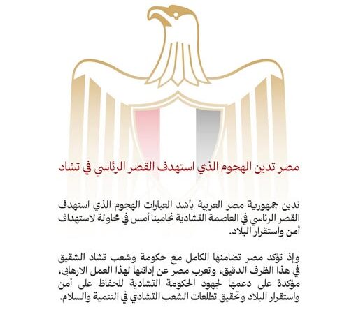 مصر تدين الهجوم الذي استهدف القصر الرئاسي في تشاد