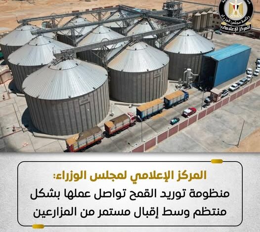 المركز الإعلامي لمجلس الوزراء منظومة توريد القمح تواصل عملها بشكل منتظم وسط إقبال مستمر من المزارعين