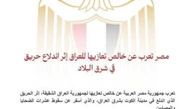 مصر تعرب عن خالص تعازيها للعراق إثر اندلاع حريق في شرق البلاد