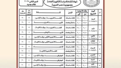 وزير التربية والتعليم يعتمد جدول امتحانات شهادة إتمام الثانوية العامة الدور الثانى ٢٠٢٥