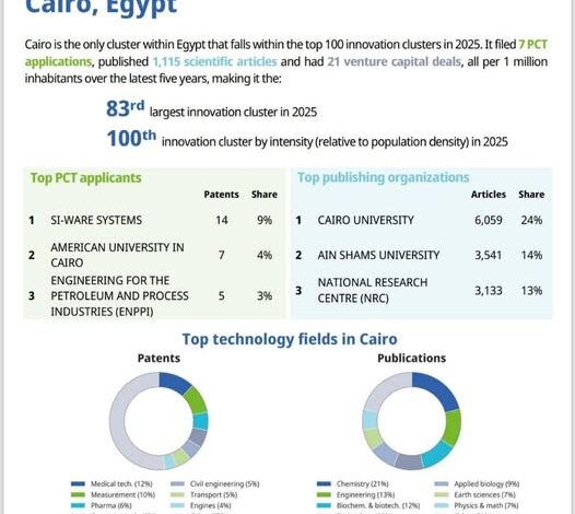 إنجاز علمي جديد القاهرة تحتل المركز 83 ضمن أفضل 100 كتلة ابتكار عالميًا لعام 2025