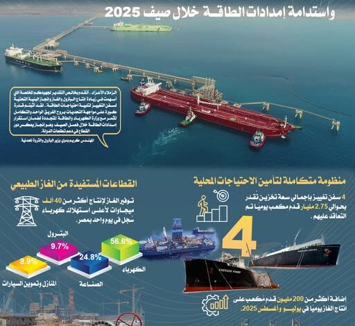 وزارة البترول تصدر إنفوجرافًا يوضح نجاحها في تأمين إمدادات الطاقة بالكامل