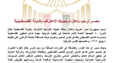 مصر ‎ترحب باعتزام بلجيكا الاعتراف بالدولة الفلسطينية
