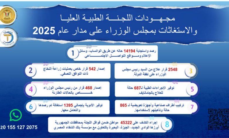 مدبولي يُتابع جهود اللجنة الطبية العليا والاستغاثات بمجلس الوزراء على مدار عام 2025