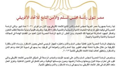 مصر تتولى رئاسة مجلس السلم والأمن التابع للاتحاد الأفريقي