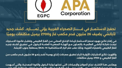 تحفيز الاستثمار في غاز الصحراء الغربية يؤتي ثماره.. كشف جديد لأباتشي يضيف 26 مليون قدم مكعب غاز و2700 برميل متكثفات يوميًا