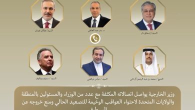 بتوجيهات رئاسية: وزير الخارجية يواصل اتصالاته المكثفة مع عدد من الوزراء والمسئولين بالمنطقة والولايات المتحدة لاحتواء العواقب الوخيمة للتصعيد الحالي ومنع خروجه عن السيطرة
