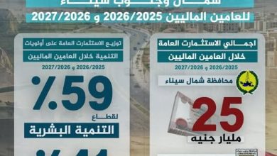 رستم: 35 مليار جنيه استثمارات عامة لشمال وجنوب سيناء خلال العامين الماليين (2025/2026 - 2026/2027)