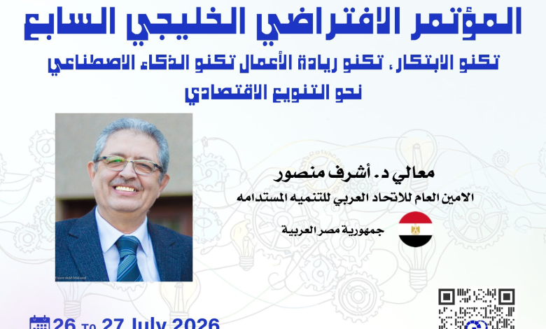 د.أشرف عبد العزيز خلال المؤتمر الافتراضي الخليجي السابع: الابتكار والذكاء الاصطناعي ركيزة للتنويع الاقتصادي
