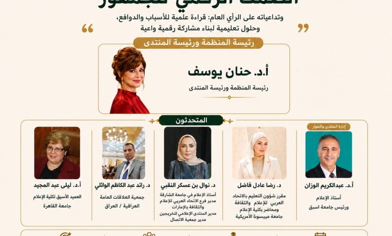 المنظمة العربية للحوار والتعاون الدولي تناقش "الصمت الرقمي للجمهور" في ندوة علمية دولية بمشاركة نخبة من الخبراء العرب