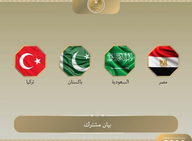 بيان مشترك بشأن الاجتماع التشاوري الرباعي لوزراء خارجية مصر والسعودية وباكستان الإسلامية وتركيا