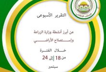 "الزراعة" تستعرض جهودها في دعم المزارعين وتحقيق الأمن الغذائي خلال الأسبوع الثالث من سبتمبر الجاري