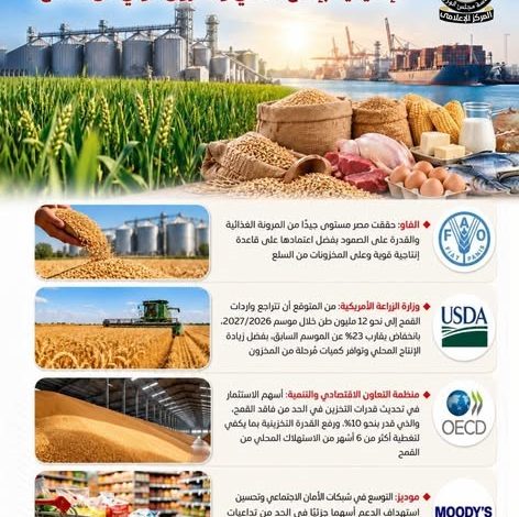المركز الإعلامي لمجلس الوزراء: مؤسسات دولية تشيد بقدرة مصر على مواجهة تداعيات الأزمة الإقليمية على الأمن الغذائي